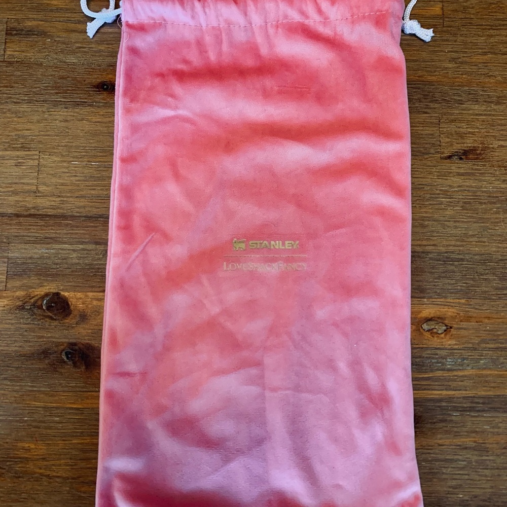Stanley Love Shack Fancy Pink Drawstring Bag gold writing